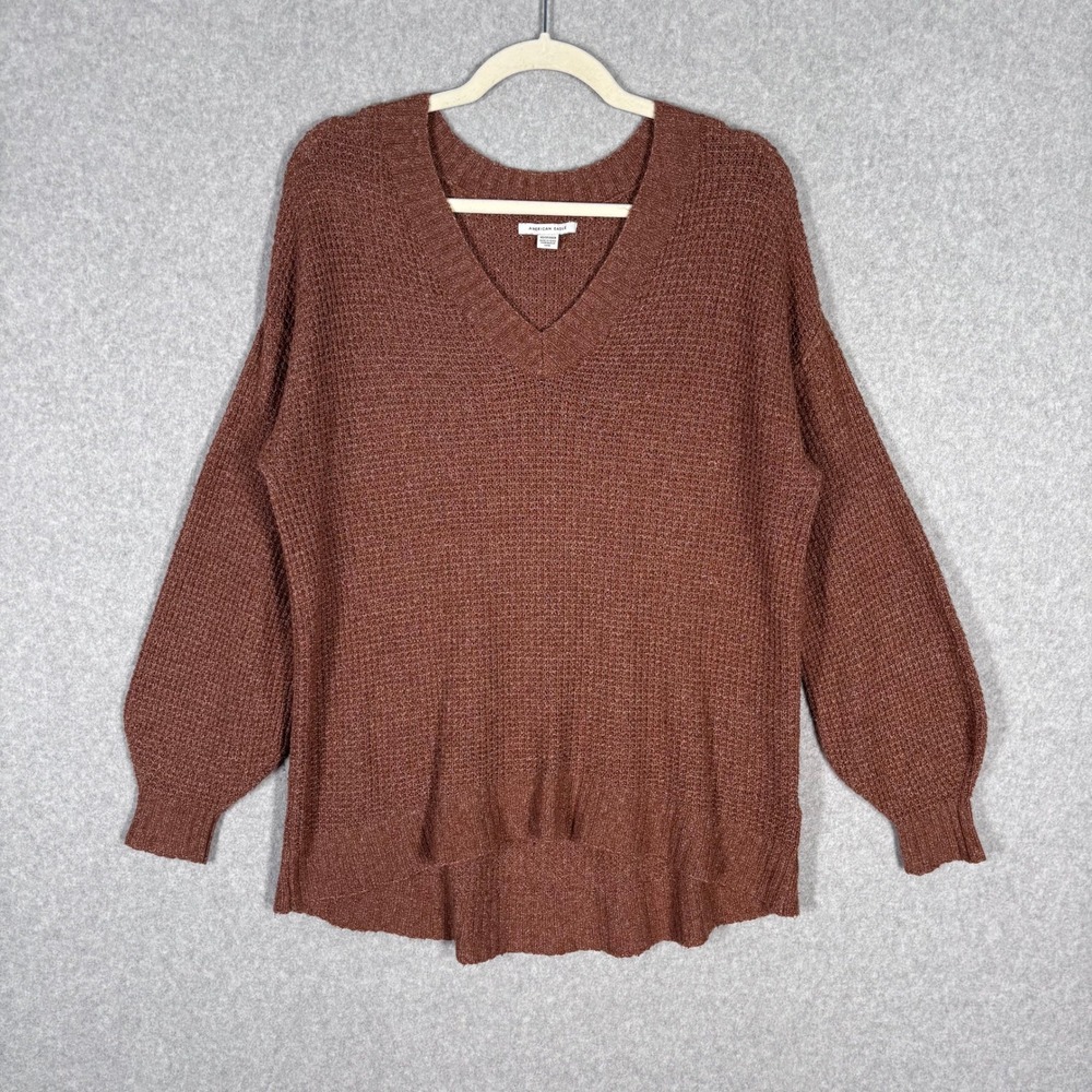 American Eagle Waffle Knit Sweater XS Brown Slouchy Lounge Cozy  Comfy Neutral